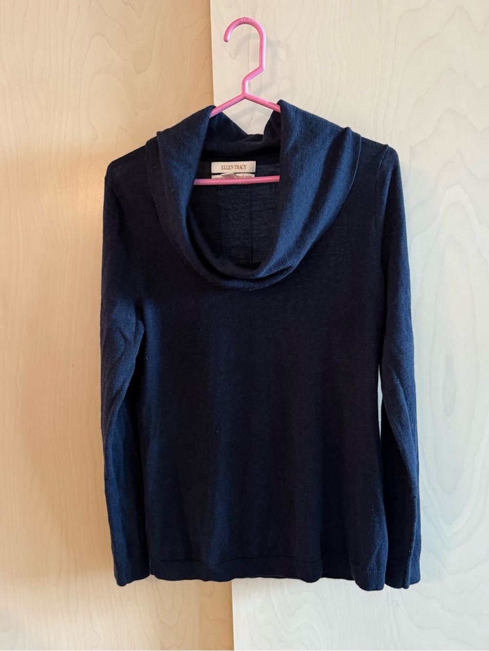 Ellen Tracy Navy Cowl Neck Sweater 100% wool
